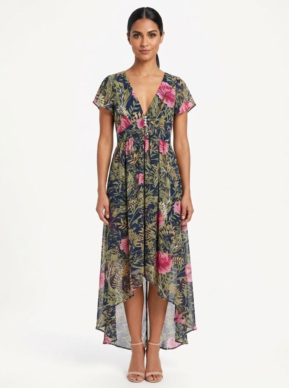Lulus Multicolor Maxi Chiffon Lined Hi-Low Dress Women Size M